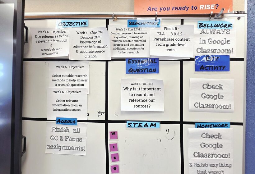Bellwork and objectives board